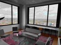 uitzicht op stad vanuit loungebar stadskantoor
